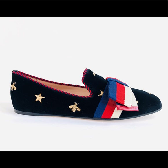GUCCI Sylvie Bee Velvet Bow Ballet Flat Loafer - Picture 9 of 13
